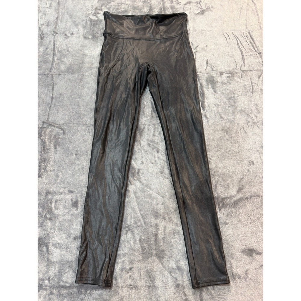 Spanx Faux Leather Leggings Women Black Metallic Petite S/P
